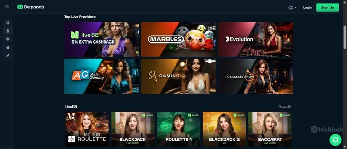 Betpanda casino selection of live dealer games