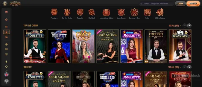 Gransino casino selection of live dealer games