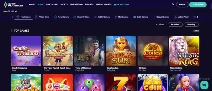 Spinplatinum casino selection of casino games