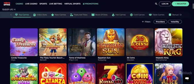 YoYoSpins Casino collection of casino games