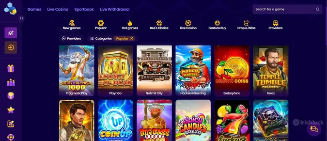 Wazbee Casino collection of casino games