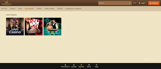 Captain Cooks casino live dealer games