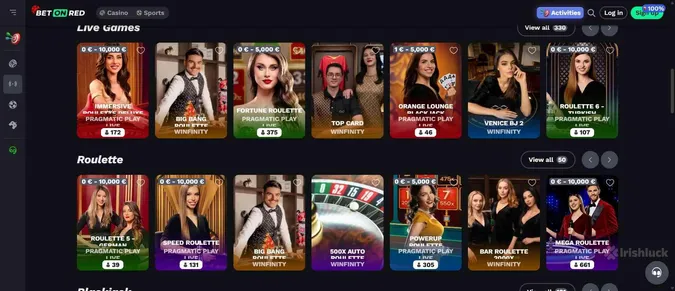 BetOnRed casino live casino games