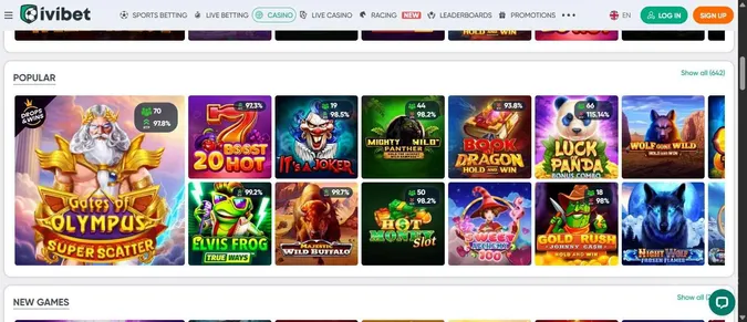 Ivibet Casino collection of casino games