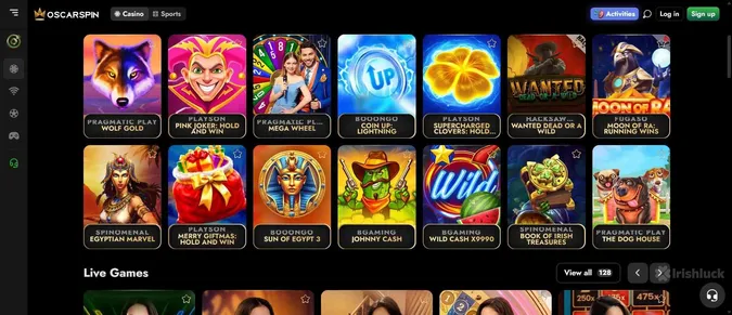 OscarSpin Casino collection of casino games