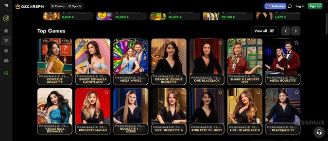 OscarSpin Casino collection of live dealer games