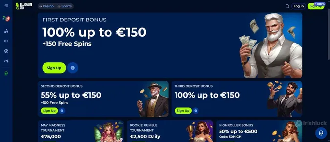 BillionaireSpin Casino bonuses and other promotions