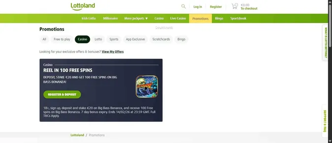 LottoLand Casino welcome bonuses and promotions
