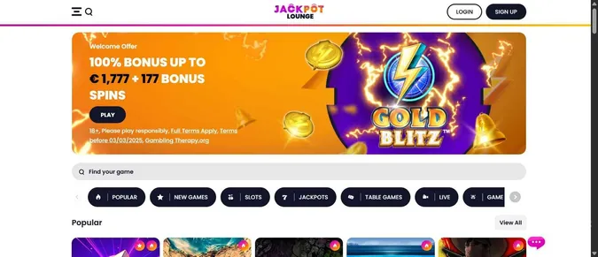 Jackpot Lounge Casino Welcome Bonus