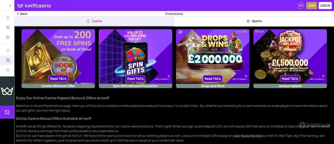 kwiff casino welcome bonuses and promotions