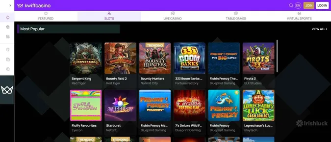 kwiff casino collection of casino games