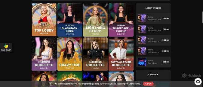 BetChan casino collection of live casino games