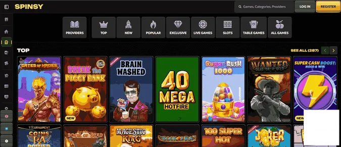 Spinsy casino collection of casino games