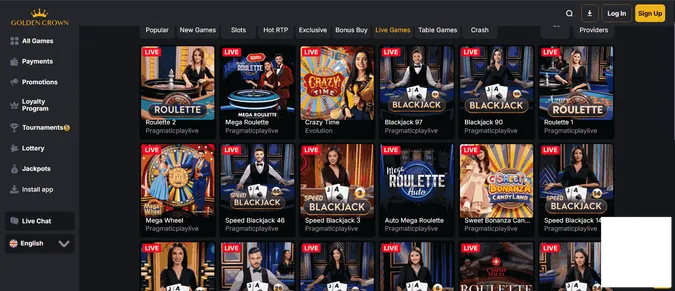 Golden Crown casino collection of live dealer games