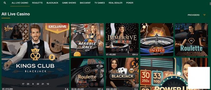 Gomblingo Casino collection of live dealer games