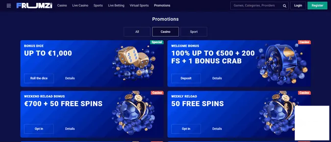 Frumzi Casino promotions and offers