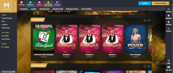 Matchbook casino's collection of live dealer games