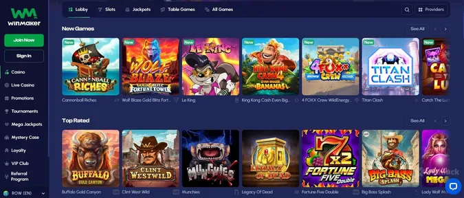 Winmaker casino's collection of games