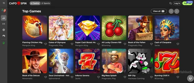Capospin Casino's game collection