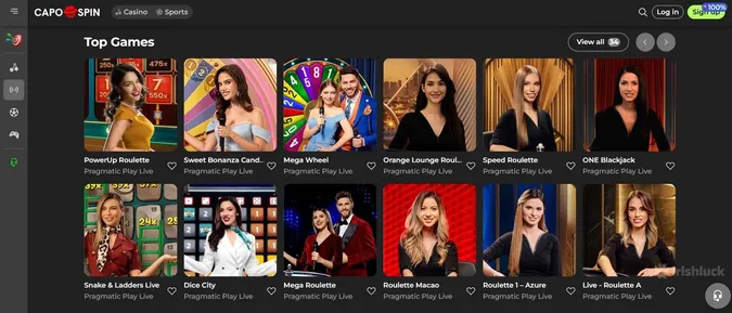 Capospin Casino live dealer games