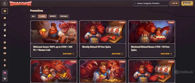 Dragonia Casino welcome bonuses and promotions