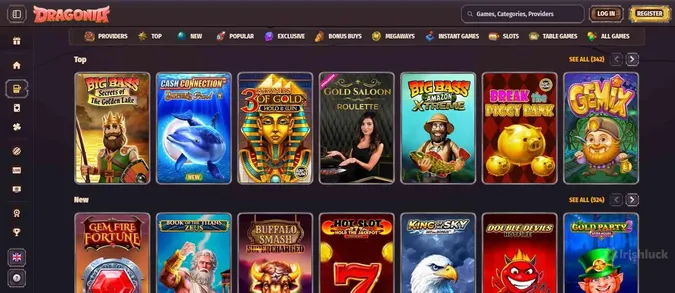 Dragonia casino's collection of games