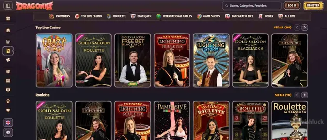 Dragonia Casino live casino games