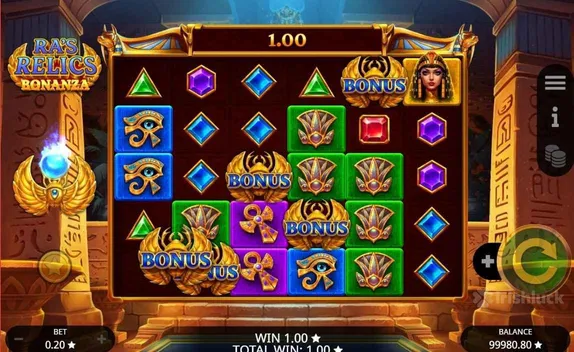 Gameplay of Ra's Relics Bonanza slot game