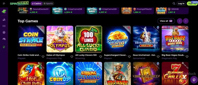 SpinMama Casino's game collection