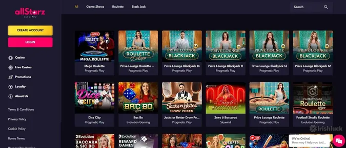 allStarz Casino's game collection