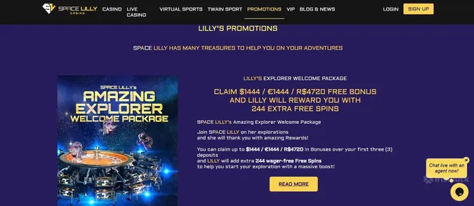 Space Lilly Casino welcome offer
