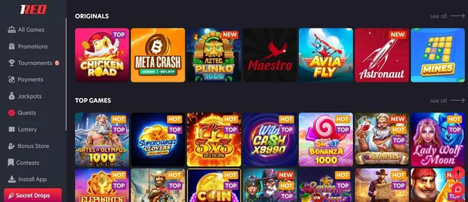 1Red Casino collection of casino games