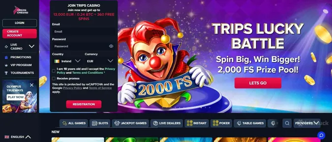Trips Casino welcome offer
