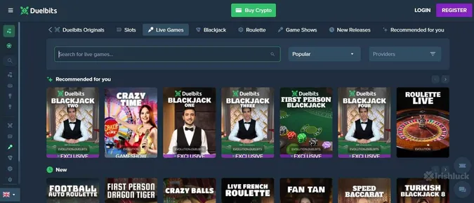 Duelbits Casino live casino section