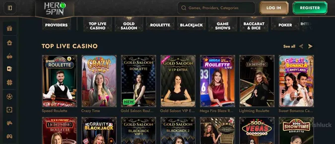 HeroSpin Casino live casino section
