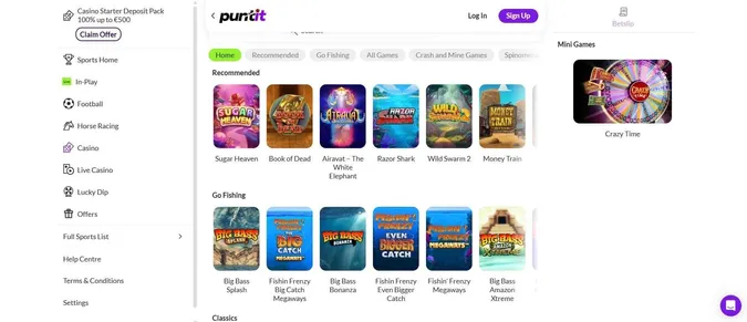 Collection of games at Puntit Casino