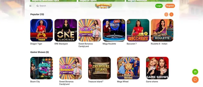 Live casino section at Imperial Wins