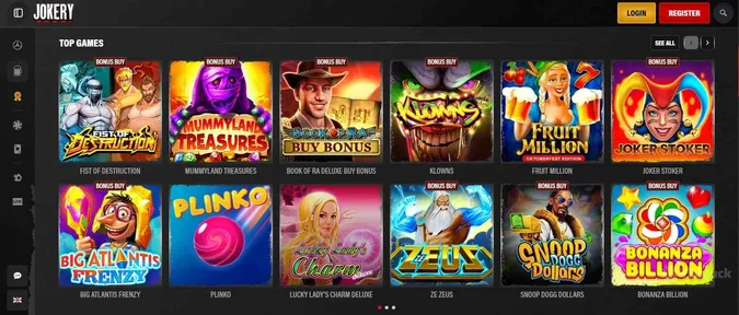 Collection of games at Jokery Casino