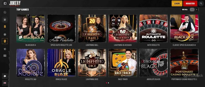 Live casino games at Jokery Casino