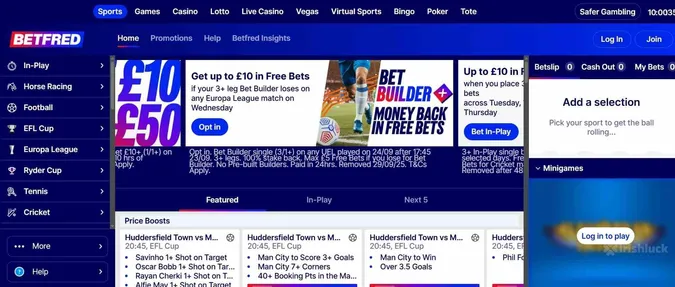 Homepage of BetFred Sportsbook