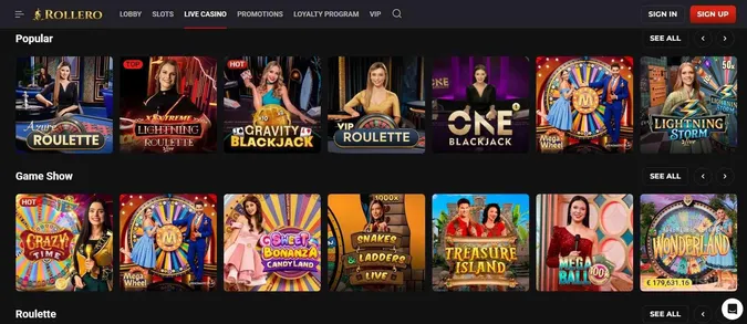 Live Casino at Rollero Casino