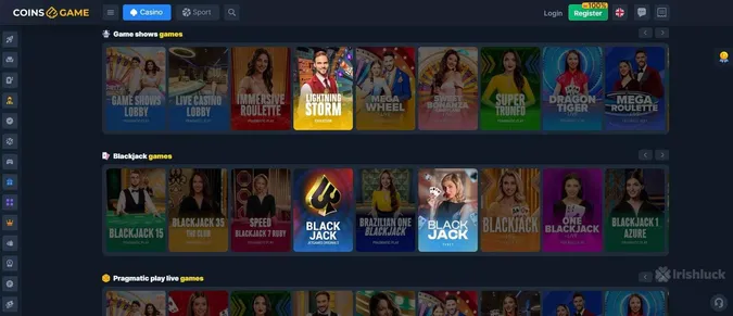 Live casino section at Coins.Game