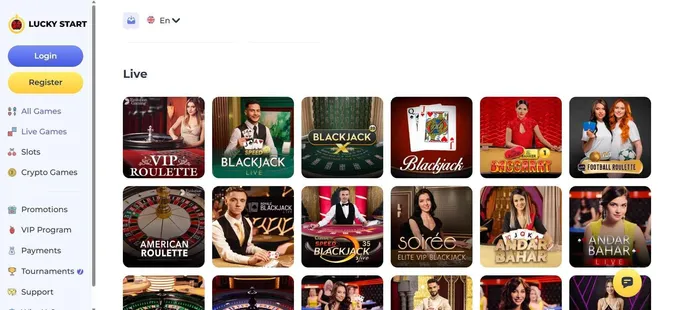 LuckyStart Live Casino games
