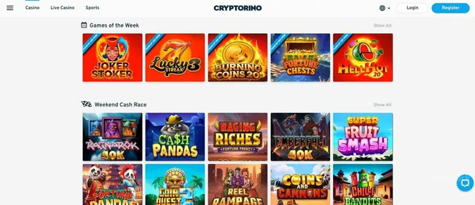 Cryptorino Casino collection of casino games