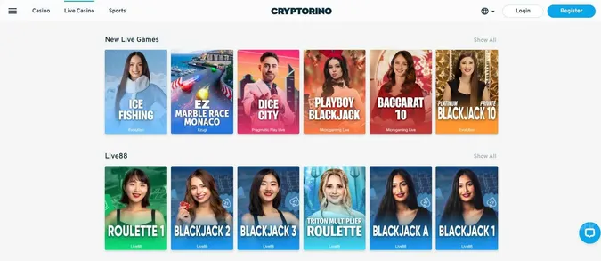 Cryptorino live dealer games