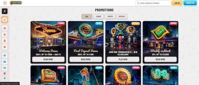Wyns Casino bonuses and promotions