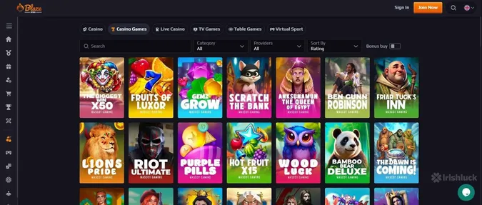 BlazeSpins casino's collection of games