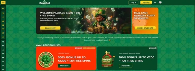 Pokerbet casino homepage