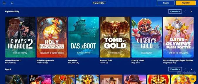 KodaBet Casino's collection of games