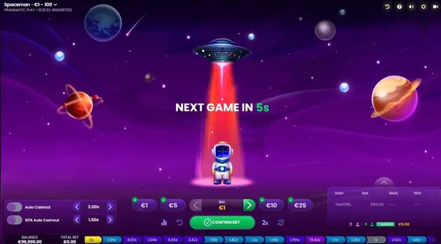 gameplay of Spaceman crash game
